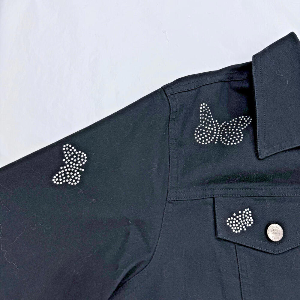 Quacker Factory Womens Large Black Denim Jacket Rhinestone Butterfly Design - Picture 5 of 9
